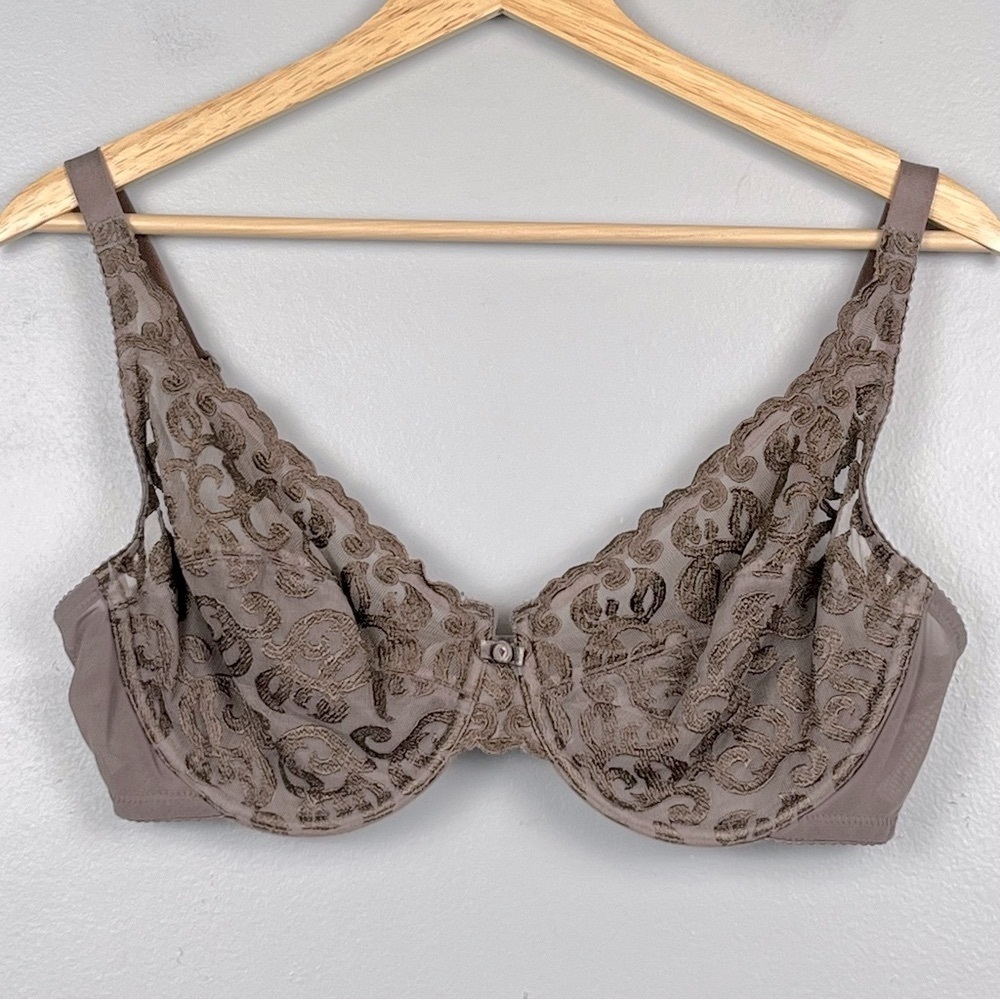 Wacoal brown Arabesque 85199 mesh embroidered Underwire Bra, 38D. - Picture 2 of 7